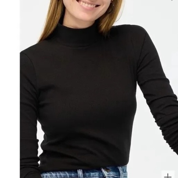 J. Crew Tops - J. Crew Ribbed Mock Neck Long Sleeve Tee Black
